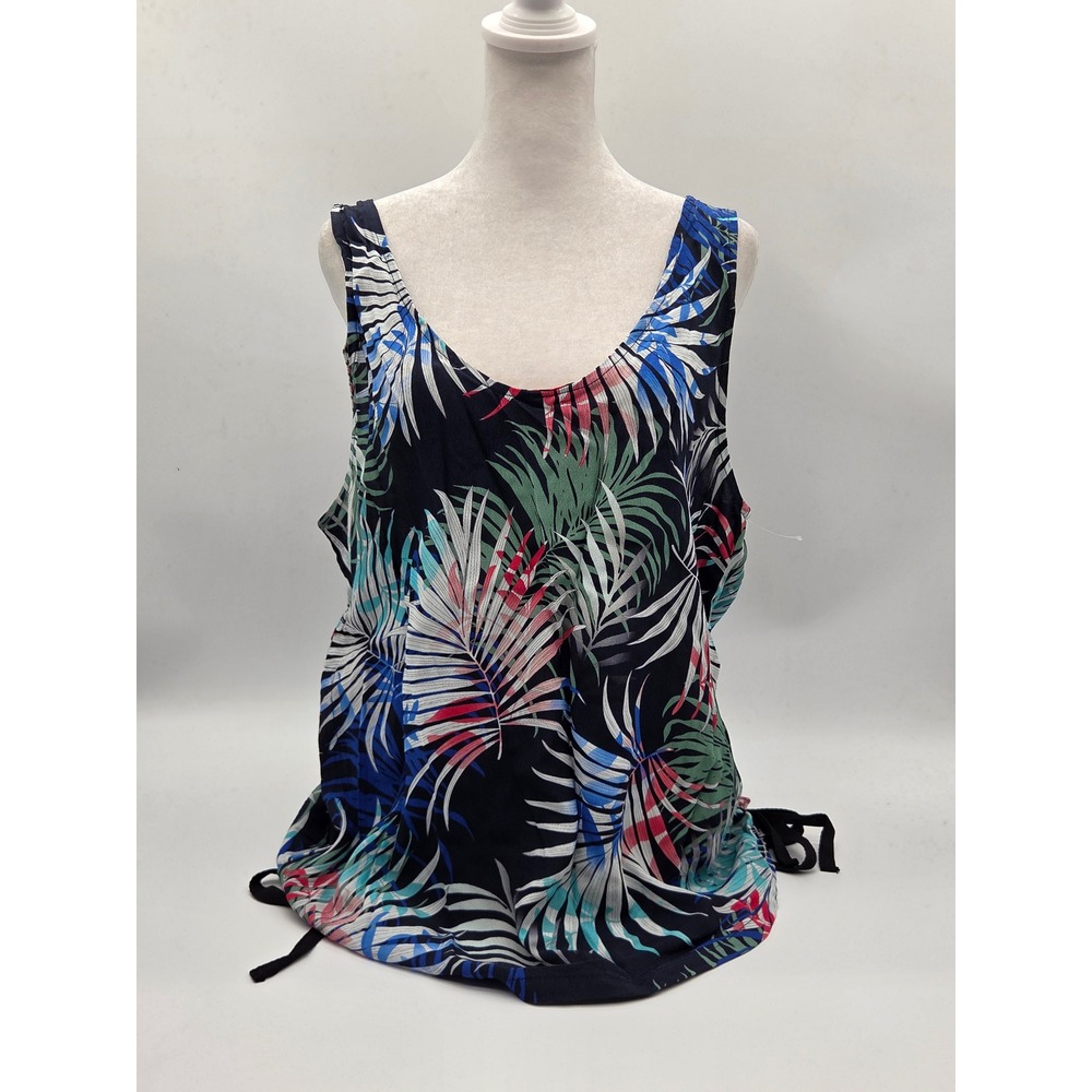 Matty M Women's Large Tropical Palm Print Sleeveless Tunic Top 101-563